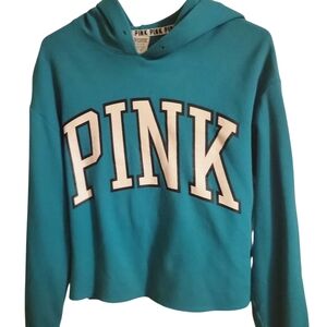 PINK Victoria's Secret Women's Teal Oversized Cropped Pullover Hoodie, Sz S